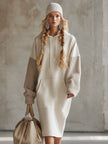 Beige Hooded Midi Dress For Women