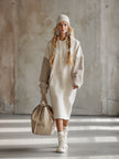 Beige Hooded Midi Dress For Women