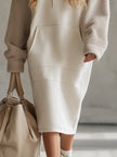 Beige Hooded Midi Dress For Women
