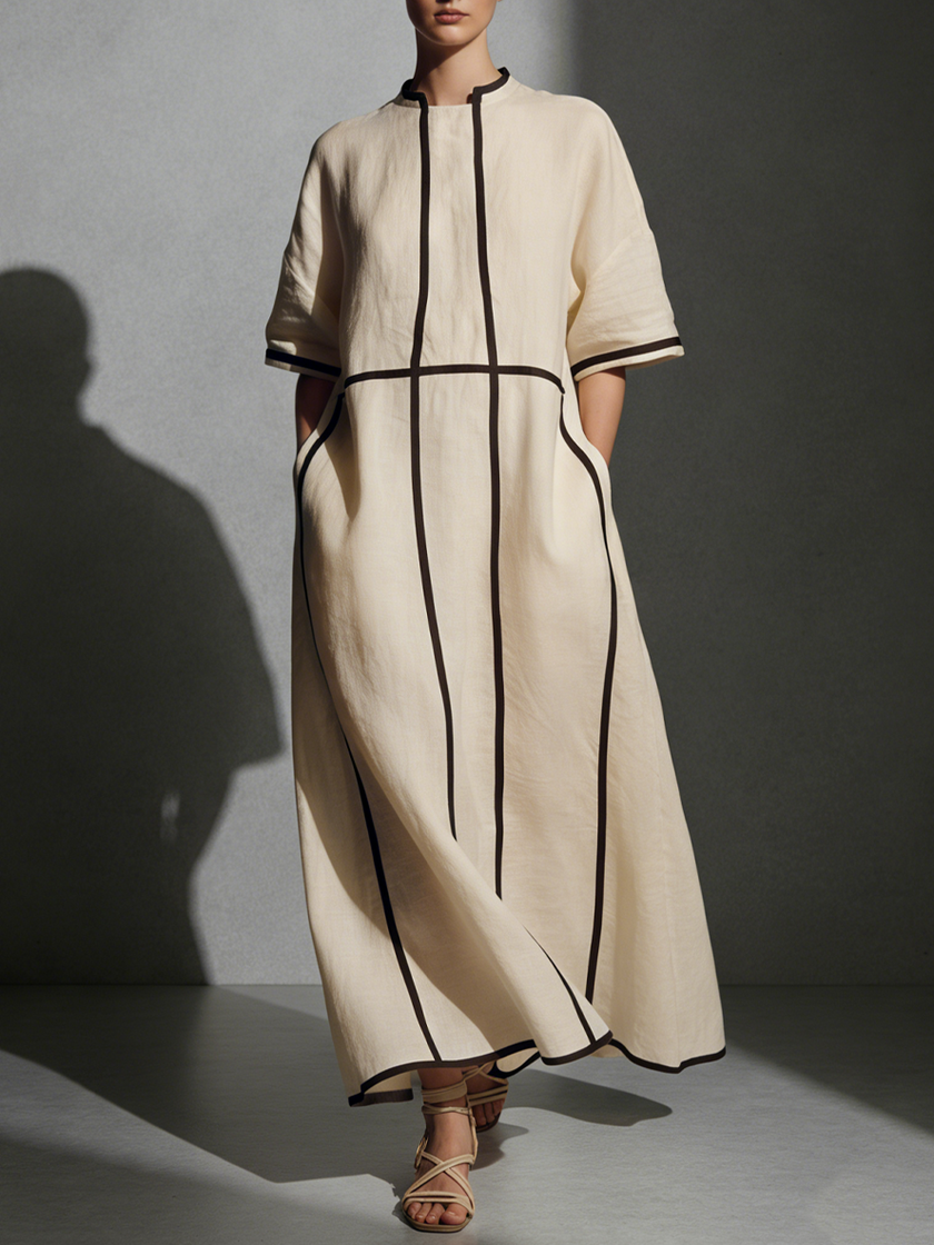 Beige Linen Maxi Dress For Women