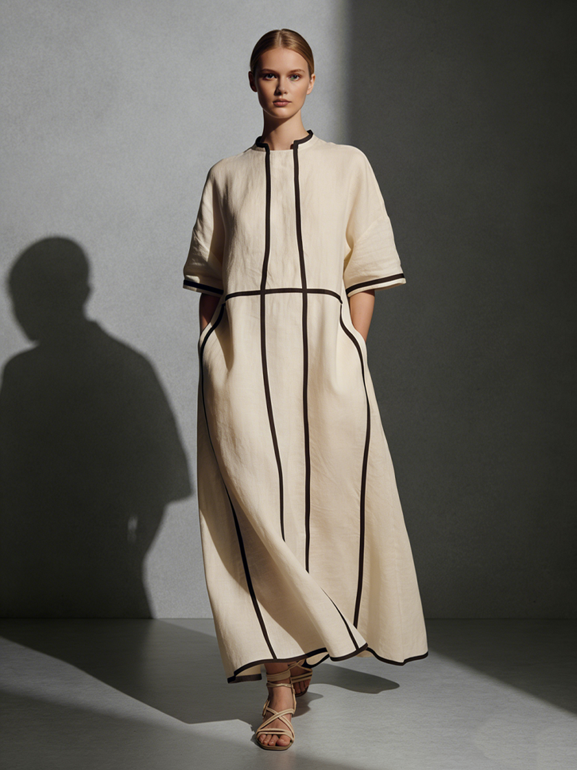 Beige Linen Maxi Dress For Women