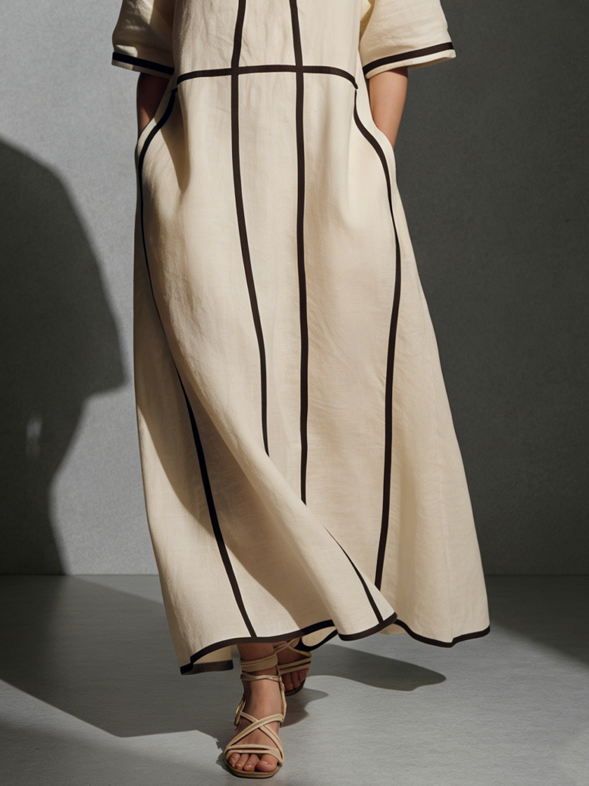 Beige Linen Maxi Dress For Women