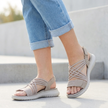 Beige FJØRNA orthopedic criss-cross strappy sandals for women with adjustable fit and supportive design.