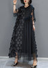 FJØRNA black tulle party dress with O-neck, asymmetrical hem, and half sleeves, perfect for elegant evening occasions
