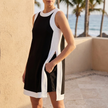 Black FJØRNA women's summer two-piece A-line co-ord set with sleeveless top and matching high-waisted skirt.