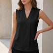 Black sleeveless V-neck blouse for women with front pleats, tailored fit by FJØRNA, stylish and elegant top for women.