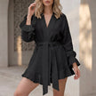 Airy white kimono two-piece set with flowing ruffle shorts from FJØRNA, featuring lightweight fabric and relaxed fit.