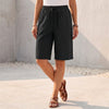 Black FJØRNA women's summer cotton shorts with drawstring waist, casual and comfortable for warm weather.