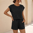 Black women's summer two-piece co-ord set with pockets, stylish and comfortable by FJØRNA.