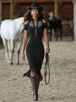 Black Faux Suede Floral Midi Dress | Casual Dress