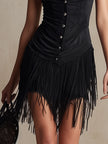 Black Faux Suede V-Neck Mini Dress | Casual Dress