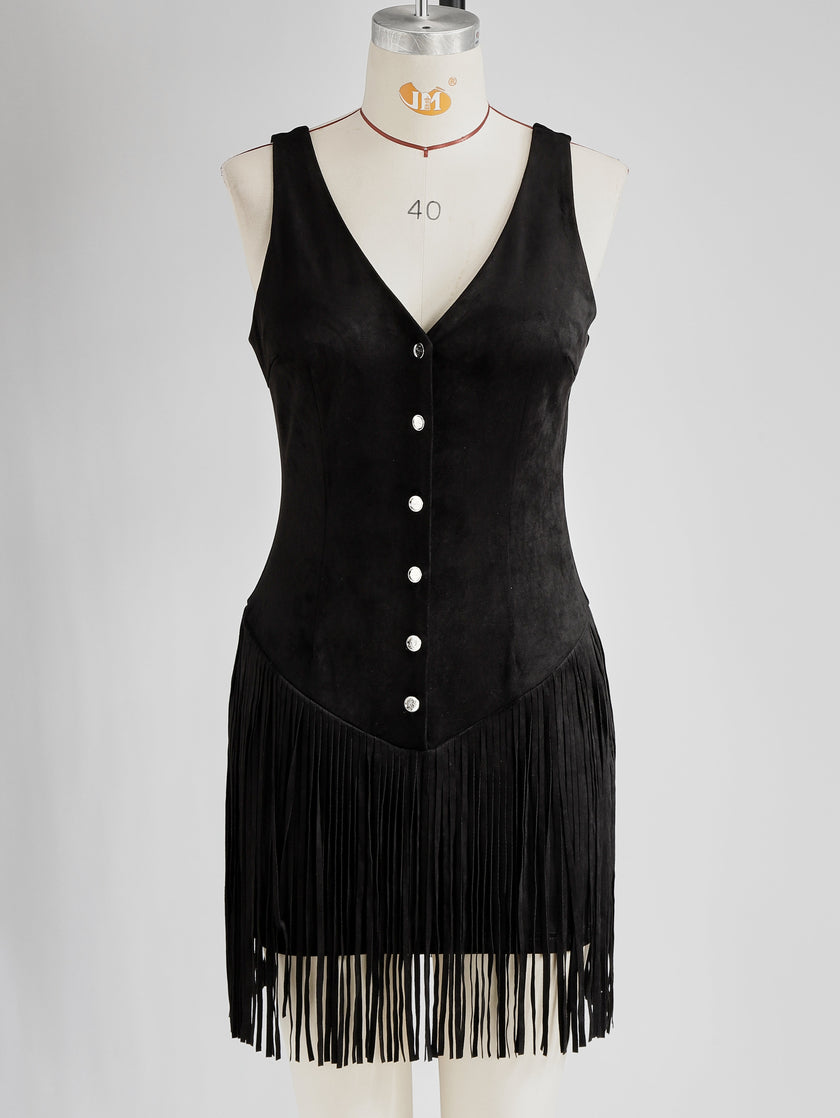 Black Faux Suede V-Neck Mini Dress | Casual Dress