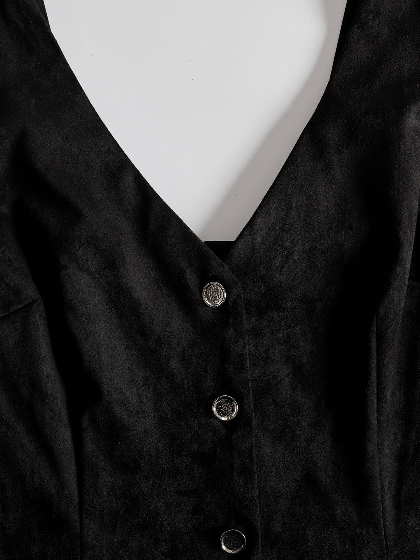 Black Faux Suede V-Neck Mini Dress | Casual Dress