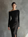 Black Jersey Ruched Maxi Dress | Evening Dress