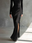 Black Jersey Ruched Maxi Dress | Evening Dress