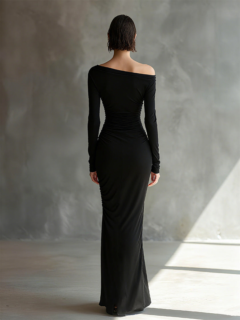 Black Jersey Ruched Maxi Dress | Evening Dress