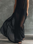 Black Mesh Hooded Maxi Dress For Women