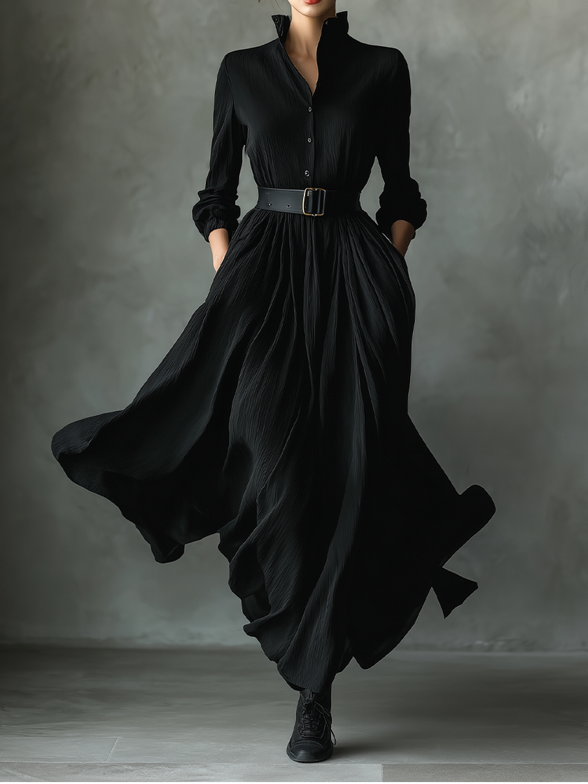 Black Pleated Maxi Dress For Women