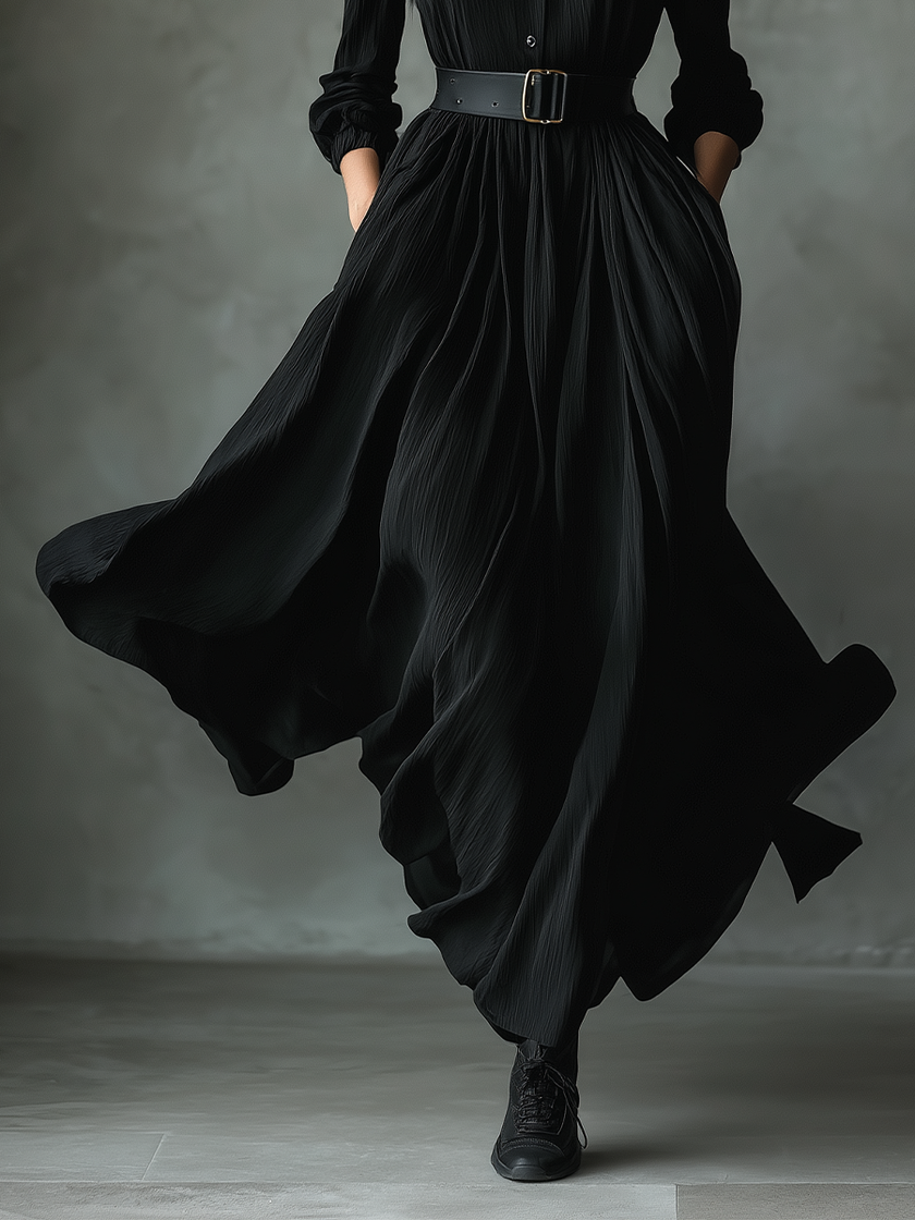 Black Pleated Maxi Dress For Women