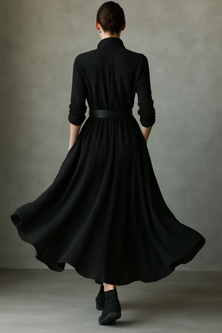 Black Pleated Maxi Dress For Women