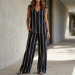FJØRNA minimalist black striped sleeveless top and wide-leg pant set, stylish 2-piece outfit for modern fashion.