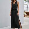 Black FJØRNA relaxed fit sleeveless V-neck maxi dress for women, flowing fabric and elegant design perfect for casual or dressy occasions.