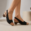 Black FJØRNA women's orthopedic heeled sandals with wedge heel, adjustable strap, and arch support perfect for summer.