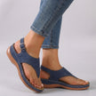 Blue FJØRNA orthopedic embroidered wedge heel sandals with ankle strap and open toe, stylish and comfortable for casual wear.