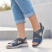 Blue FJØRNA orthopedic criss-cross strappy women's sandals with adjustable fit and supportive design.