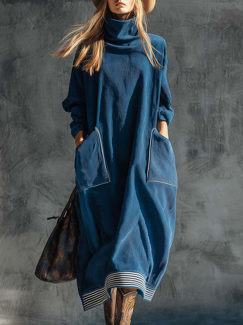 Blue Corduroy Midi Dress | Casual Dress
