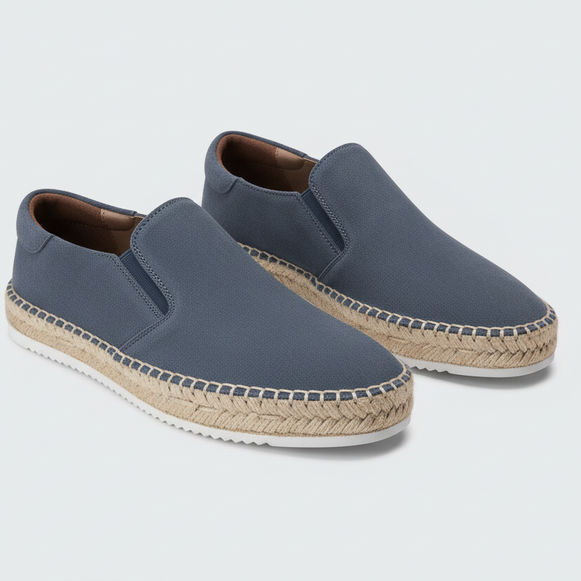 Blue men's suede loafer moccasins by FJØRNA, stylish slippers perfect for elegant occasions with a sleek design.