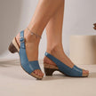 Blue FJØRNA women's orthopedic heeled sandals with wedge heel, adjustable straps, and arch support for summer comfort.