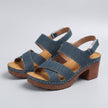 FJØRNA orthopedic criss-cross slingback platform sandals for women, blue with block heel and open toe design.