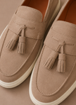 FJØRNA men's suede tassel loafer sneakers with slip-on design, casual boat shoe style, featuring tassel details and comfortable fit.