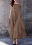 FJØRNA bohemian purple sleeveless cotton dress with O-neck, extra large hem, casual style suitable for weddings and summer wear.