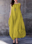 FJØRNA bohemian purple sleeveless cotton dress with extra-large hem and O-neck, perfect for casual or wedding occasions.