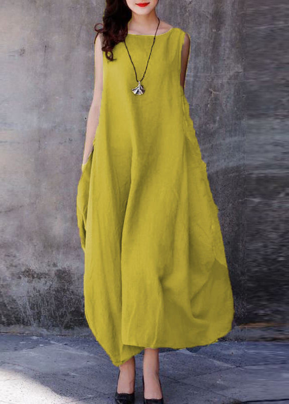 FJØRNA bohemian purple sleeveless cotton dress with extra-large hem and O-neck, perfect for casual or wedding occasions.