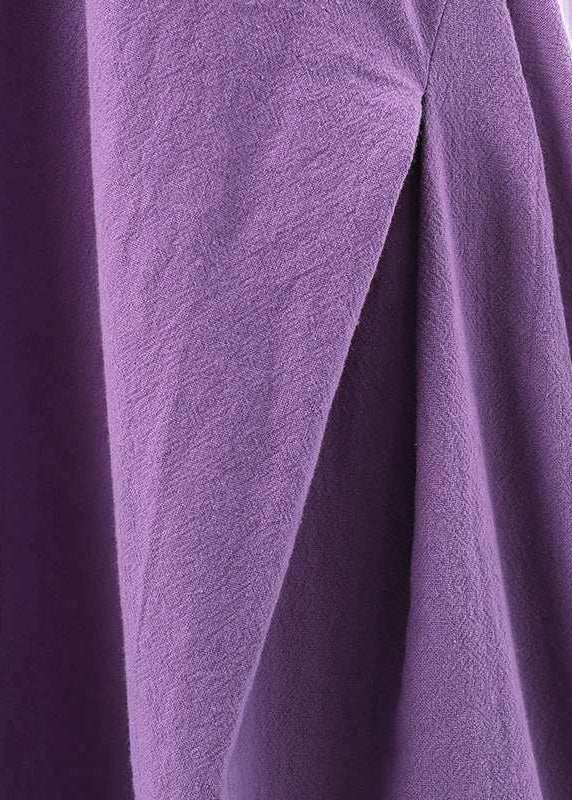 FJØRNA bohemian purple sleeveless cotton dress with O-neck and extra-large hem, perfect for casual or wedding occasions