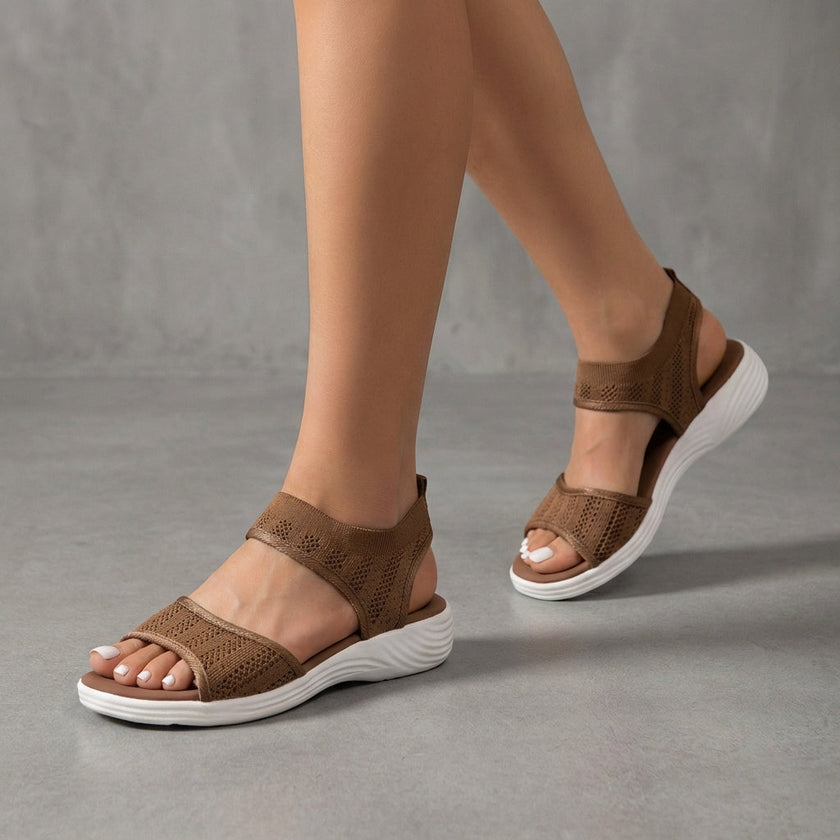 FJØRNA women's orthopedic sandals with adjustable straps in linen and brown color, featuring supportive sole and open toe design.