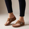 Brown orthopedic floral embroidered wedge sandals for women by FJØRNA with cushioned footbed and stylish floral embroidery.