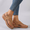 Brown FJØRNA orthopedic embroidered wedge heel sandals with ankle strap and open toe, showcasing stylish and supportive footwear.