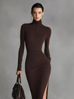 Brown Turtleneck Dress For Women