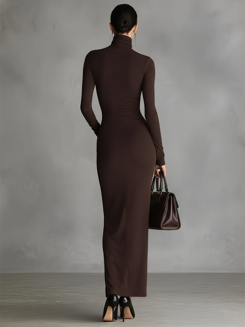 Brown Turtleneck Dress For Women