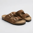 Brown FJØRNA women's orthopedic sandals with adjustable straps and denim design, featuring comfortable, supportive footwear for women.