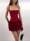 Burgundy FJØRNA corset dress, women's mini and midi dress with fitted bodice and stylish design, perfect for elegant occasions