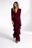 White FJØRNA midi dress with elegant fringes and a flowing silhouette, perfect for sophisticated occasions.