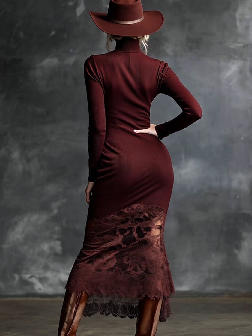 Burgundy Lace Maxi Dress | Evening Dress