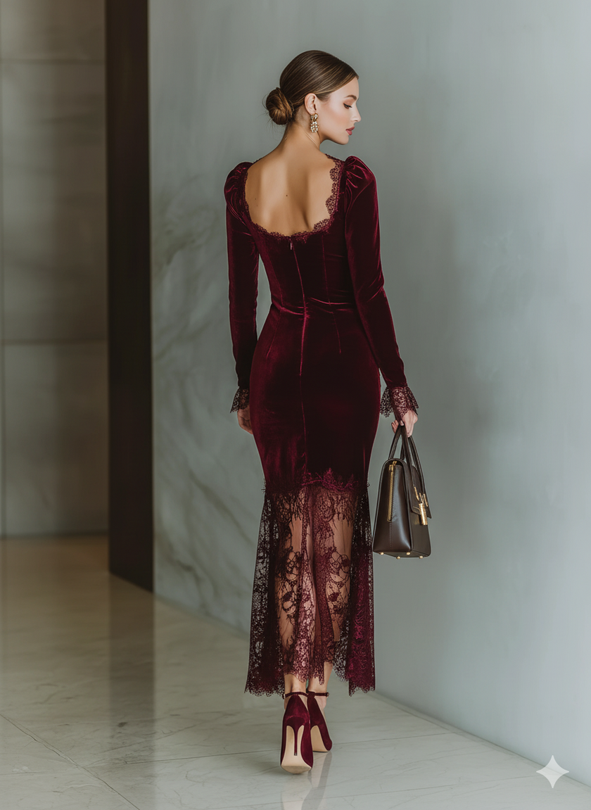 Burgundy Velvet Maxi Dress | Evening Dress