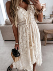 White lace strappy long dress by FJØRNA featuring resort-style design and delicate detailing, perfect for warm-weather occasions.