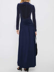 White retro deep V long sleeve maxi dress by FJØRNA, flowing design with a fitted waist and elegant silhouette.